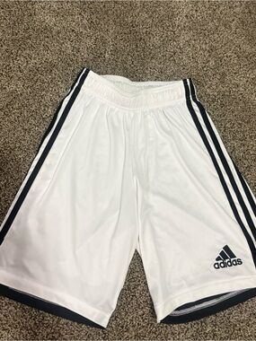 adidas Women’s White Athletic Shorts with Black Three-Stripes